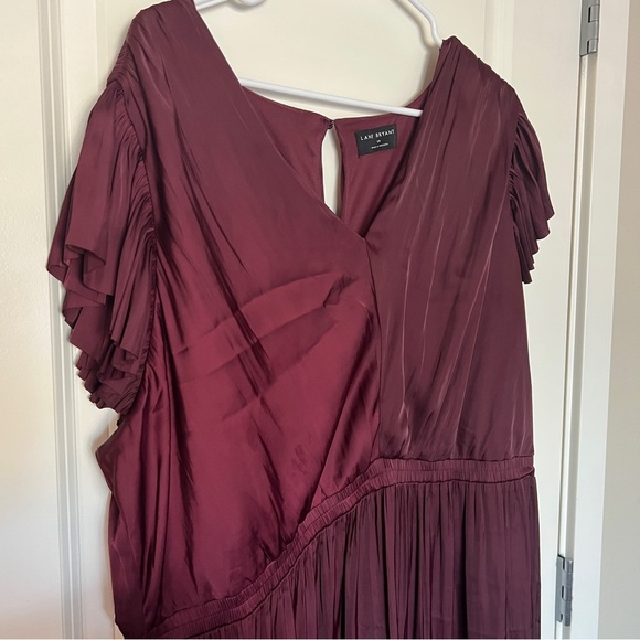 Lane Bryant Flutter-Sleeve Shirred Midi Dress Maroon Size 20 - Picture 11 of 11
